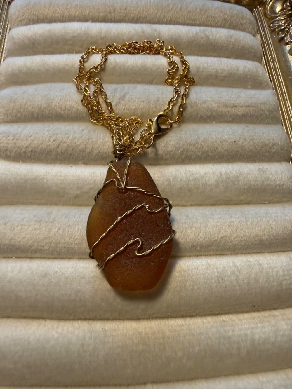 Caribbean Amber – Puerto Rico Sea Glass Wire-Wrapped Necklace